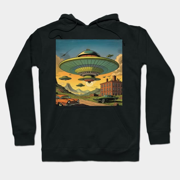 The Flying Saucers Are Here Hoodie by UFO CHRONICLES PODCAST